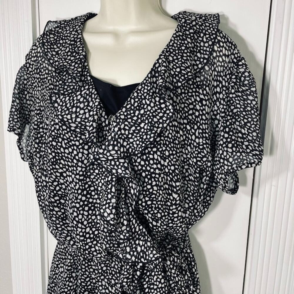 Fashion Bug Ruffle Surplice Midi Dress Pebble Print Flutter Sleeve Wrap Style 18 - Picture 2 of 10